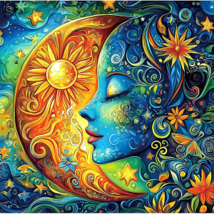Moon Puzzle for Adults – 1000 Pieces (Blue Girl Face Art & Flowers)