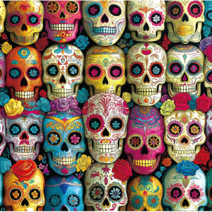 Sugar Skulls Colorful Mexican Folk Art Halloween 1000 Piece Jigsaw Puzzle for Adult